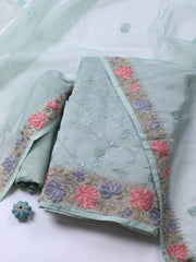 Neck Embroidery Organza Unstitched Suit Piece With Dupatta