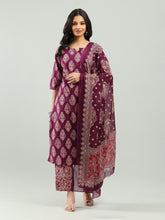 Printed Cotton Blend Kurta With Pants & Dupatta