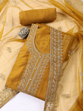 Neck Embroidered Chanderi Unstitched Suit With Dupatta