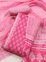 Printed Cotton Blend Unstitched Suit With Dupatta