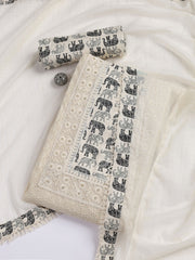 Printed Cotton Blend Unstitched Suit Piece With Dupatta