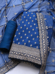 Embroidered Art Silk Unstitched Suit Piece With Dupatta