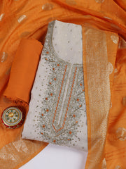 Neck Embroidery Chanderi Unstitched Suit With Dupatta