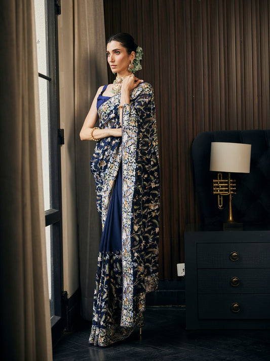 Tropical Embroidered Georgette Saree