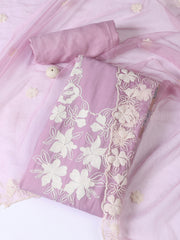 Neck Embroidery Chanderi Unstitched Suit With Dupatta