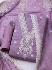 Embroidery Cotton Blend Unstitched Suit With Dupatta