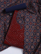 Neck Mirror Work Cotton Blend Unstitched Suit With Dupatta