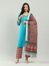 Printed Cotton Blend Kurta With Pants & Dupatta