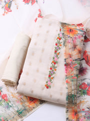 Patch Neck Linen Unstitched Suit Piece With Dupatta