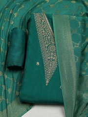 Embroidered Chanderi Unstitched Suit With Dupatta
