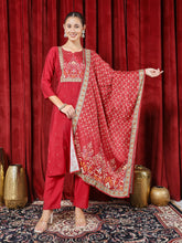 Printed Cotton Blend Kurta With Pants & Dupatta