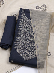 Neck Embroidered Cotton Blend Unstitched Suit With Dupatta
