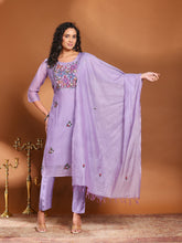Embroidered Cotton Blend Kurta With Pant & Dupatta