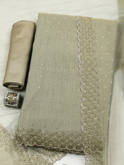 Embellished Tissue Unstitched Suit With Pant & Dupatta