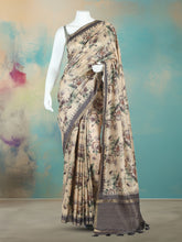 Digital Printed Art Silk Beige Saree
