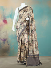 Digital Printed Art Silk Beige Saree