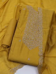 Neck Embroidered Chanderi Unstitched Suit With Dupatta