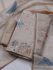 Embroidered Chanderi Unstitched Suit With Dupatta