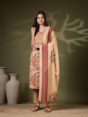 Printed Cotton Blend Kurta With Pant & Dupatta