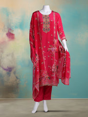 Printed With Embroidered Crepe Kurta With Pant & Dupatta