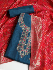 Embroidered Chanderi Unstitched Suit With Dupatta