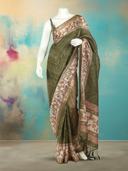 Printed Art Silk Aqua Green Saree