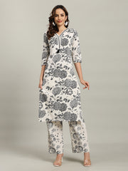 Printed Cotton Blend Kurta With Pants