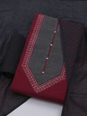 Patch Neck Cotton Blend Unstitched Suit With Dupatta