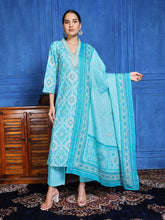 Printed Cotton Blend Kurta With Pants & Dupatta