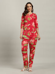 Printed Cotton Blend Kurta With Pants