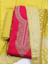 Neck Embroidered Chanderi Unstitched Suit With Dupatta