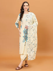 Printed Cotton Kurta With Pant & Dupatta