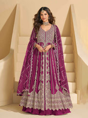 Embroidered Chinon Kurta With Plazzo & Dupatta