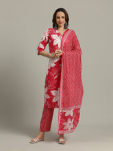 Floral Printed Cotton Blend Kurta With Pants & Dupatta
