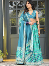 Bandhani Print Satin Unstitched Lehenga Choli With Dupatta