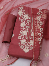 Neck Embroidered Chanderi Unstitched Suit With Dupatta