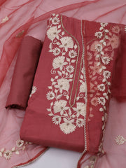 Neck Embroidered Chanderi Unstitched Suit With Dupatta