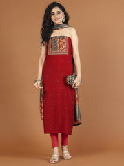 Neck Embroidered Chanderi Unstitched Suit Piece With Dupatta