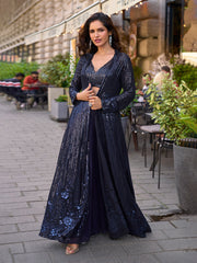 Embroidered Georgette Choli With Plazzo & Jacket