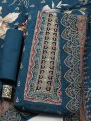 Embroidered Muslin Unstitched Suit With Pant Dupatta
