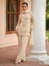 Embroidered Georgette Kurti With Pant & Dupatta