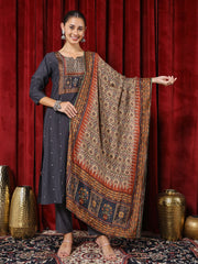 Printed Cotton Blend Kurta With Pants & Dupatta