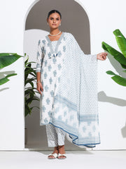 Printed Cotton Blend Kurta With Pant & Dupatta