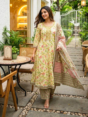 Printed Cotton Blend Suit With Pant & Dupatta