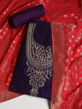Embroidered Chanderi Unstitched Suit With Dupatta