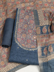 Embroidered Tussar Unstitched Suit With Dupatta