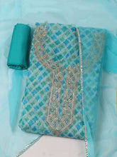 Neck Zari Embroidery Organza Unstitched Suit Piece With Dupatta