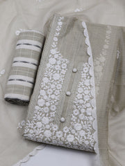 Neck Embroidered Cotton Blend Unstitched Suit With Dupatta