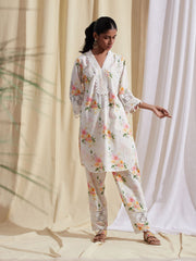 Floral Schiffli Work Cotton Kurta With Pants
