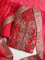 Neck Embroidered Georgette Unstitched Suit With Dupatta